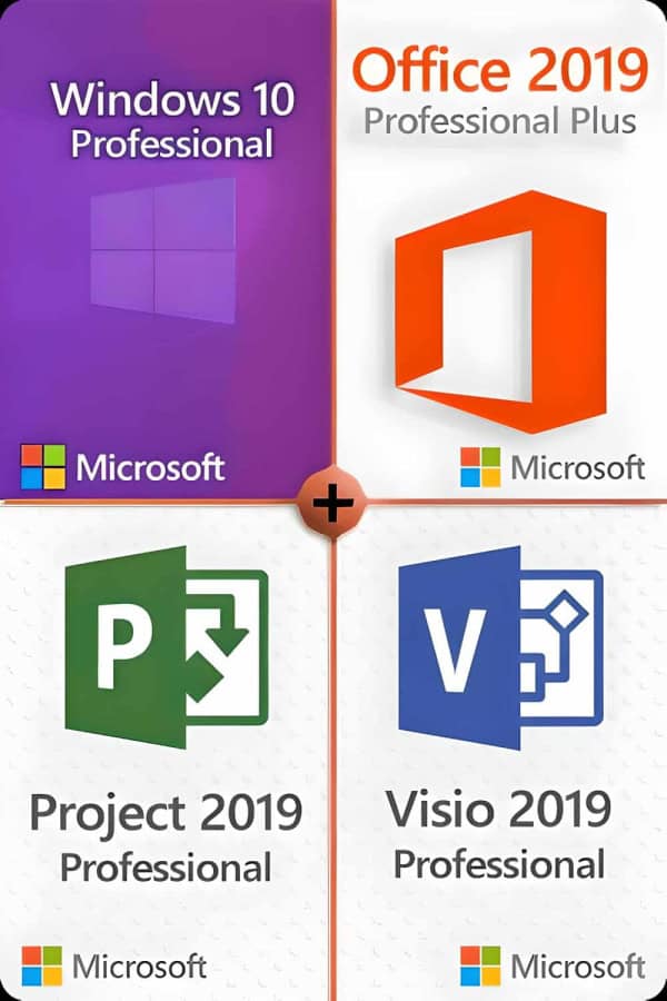 Windows 10 Professional + Visio 2019 Professional + Project 2019 Professional + Office 2019 Professional Plus lisenssi 3 laitteelle