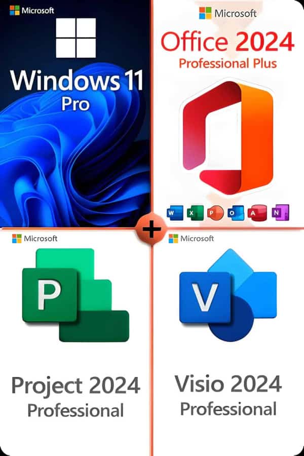 Windows 11 Professional + Project 2024 Professional + Office 2024 Professional + Visio 2024 Professional lisenssi 3 laitteelle