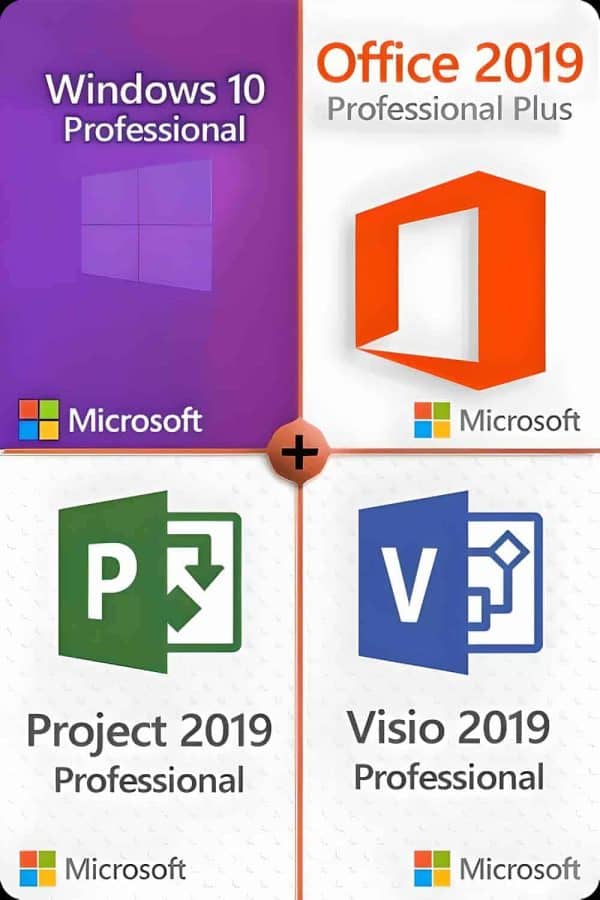 Windows 10 Professional + Visio 2019 Professional + Project 2019 Professional + Office 2019 Professional Plus lisenssi 3 laitteelle